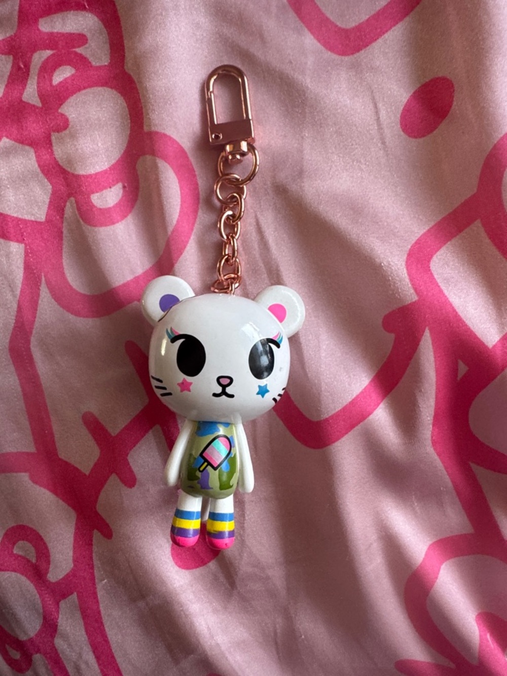 RARE!! tokidoki White Bear Keychain with Pink and Blue Accents